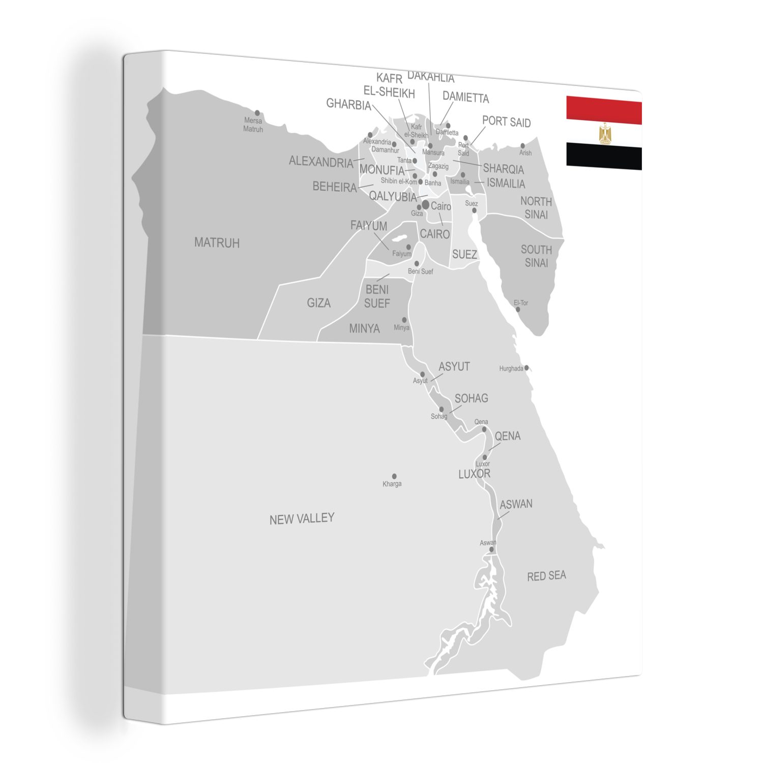 OneMillionCanvasses® Leinwandbild Illustration von Ägypten auf einer grauen Karte, (1 St), Leinwand Bilder für Wohnzimmer Schlafzimmer