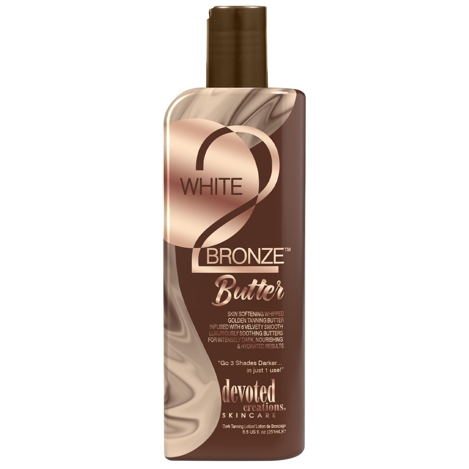 Devoted Creations Selbstbräunungslotion Devoted Creations White 2 Bronze Butter Bräunungsbutter 251 ml, Bronzerfreie Formel mit Tattoo- und Farbschutz