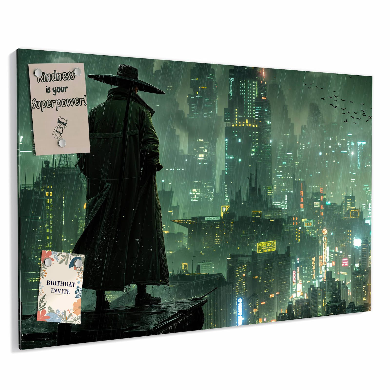 Primedeco Magnettafel Mann auf der Dachkante – Magnetwand & Memoboard aus Metall, (Komplett-Set, 1-tlg., Inklusive 4 Magnete und 2 Boardmarker (weiß & schwarz), magnetisch & beschreibbar