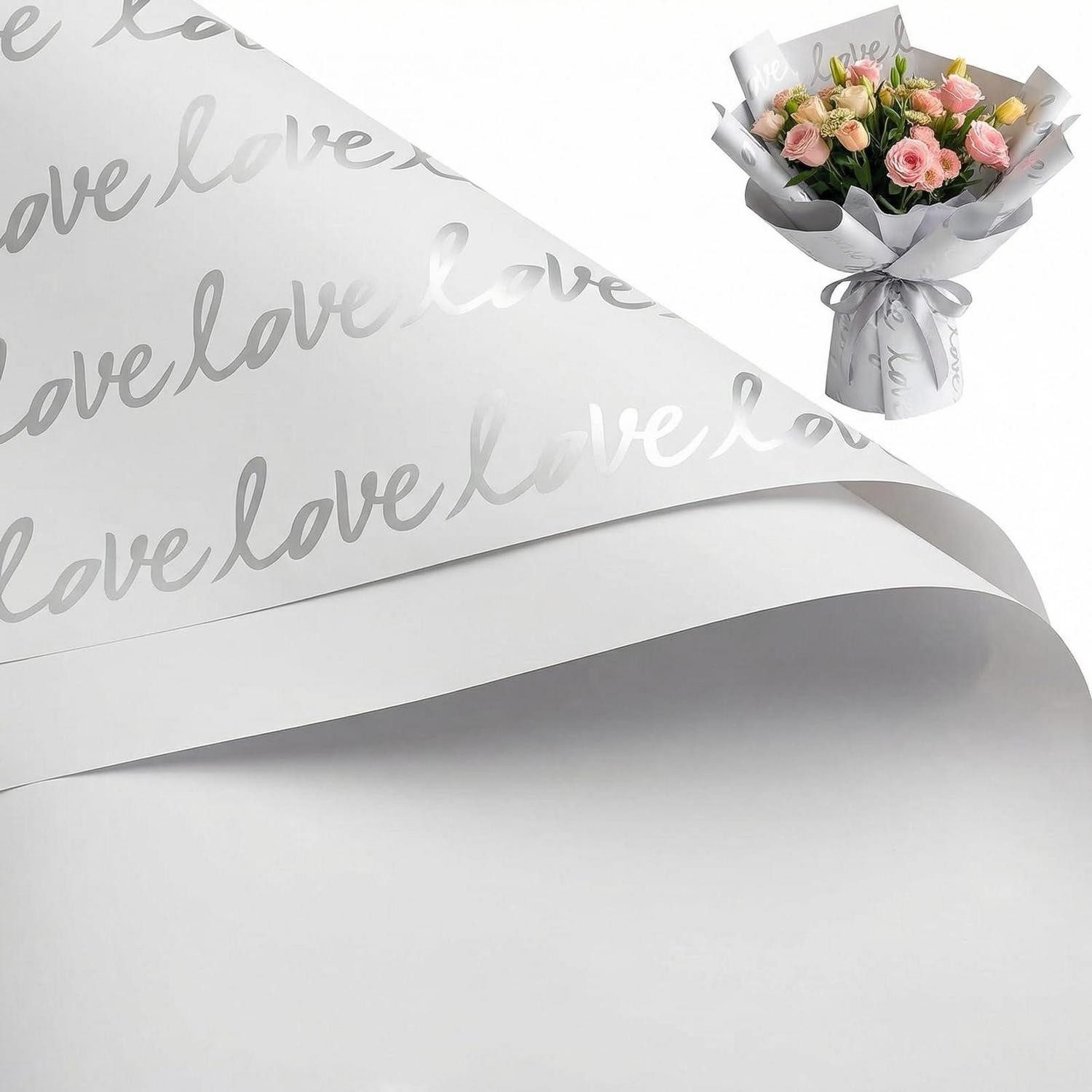 LuxusKollektion Geschenkpapier Blumenpapier Weiß Goldrand 20 Blatt 57x57cm, (20St)