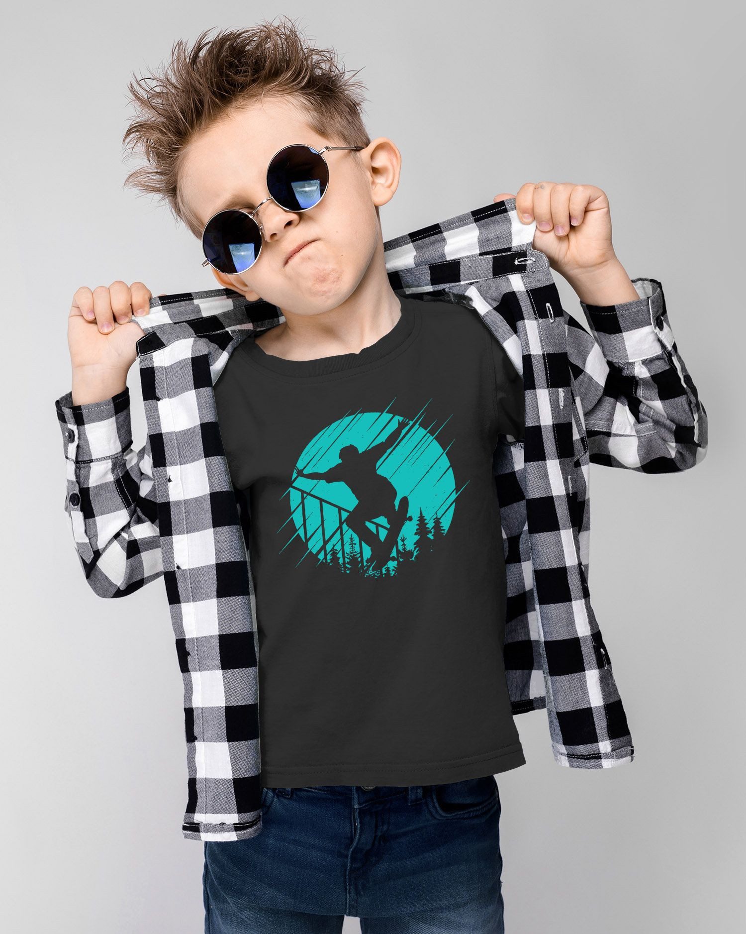 MoonWorks Print-Shirt Kinder T-Shirt Jungen Skateboard Motiv Skater Silhouette Geschenk für