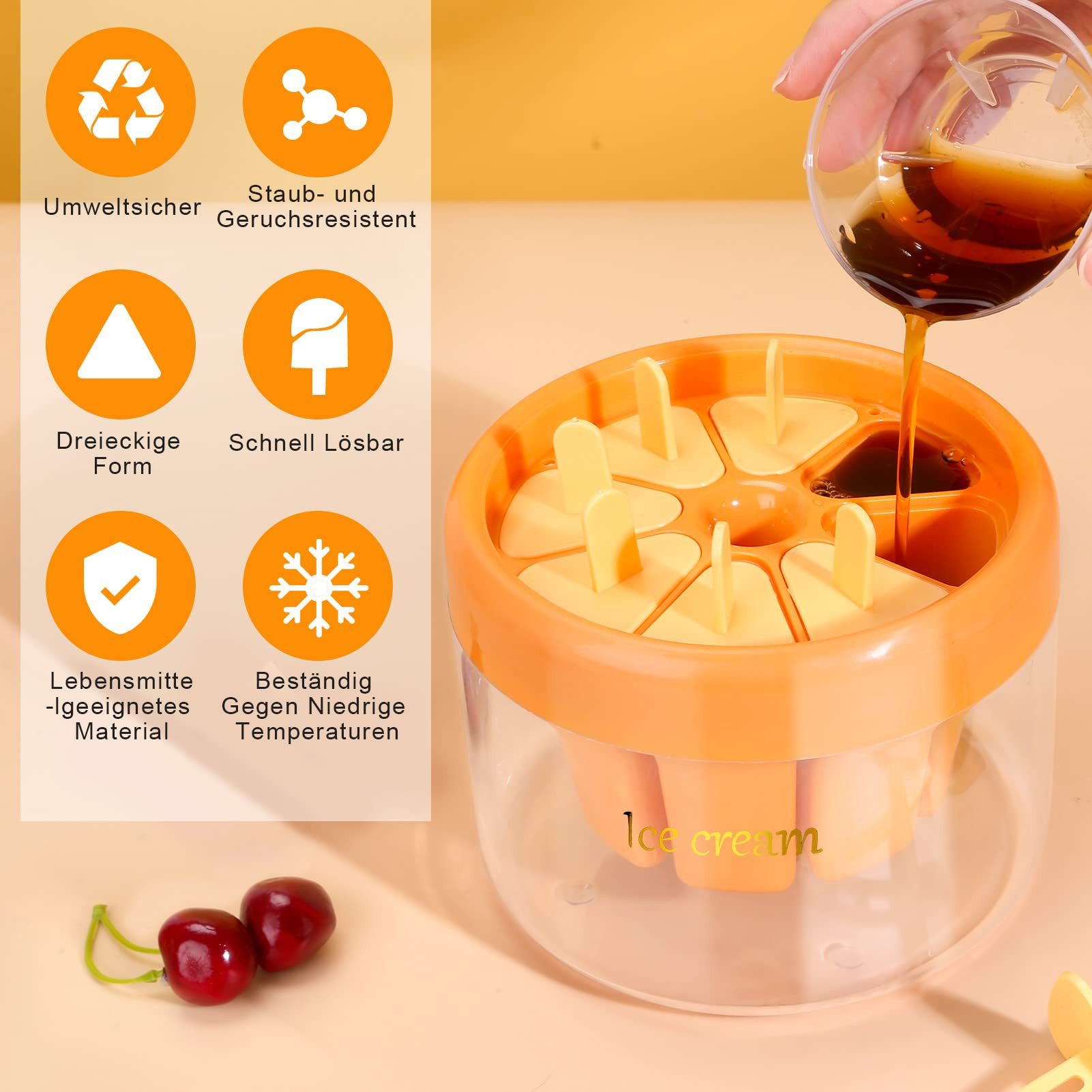 Refined Living Eisform Silikon Eisformen Set mit 8 Formen & Stielen, BPA-frei, mit Deckel, (Popsicle Form für Eis am Stiel, Eis am Stiel Form, Eisformen Silikon, Eis am Stiel selber machen, Einfaches Herauslösen, Lebensmittelechtes Material, kreative DIY-Desserts 1-tlg), für Fruchtsäfte,Joghurt,Smoothies,Pudding,Fruchtpüree,DIY Eisformen