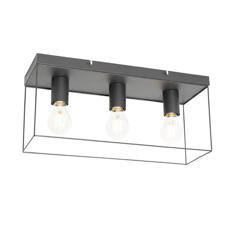 Qazqa Deckenleuchte Kodi, ohne Leuchtmittel, Warmweiß, QAZQA Deckenleuchte, e27, Schwarz, Stahl, Modern