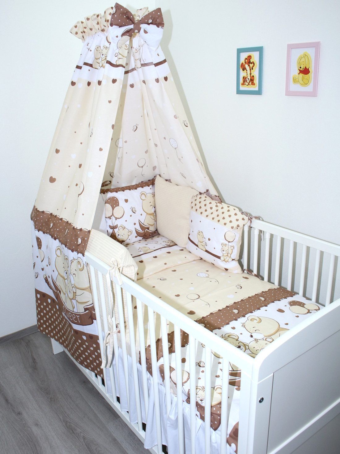 Primawela Babybettwäsche Bettwäsche WaffelpiquéBaby Bettset Kissen -Nestchen Vollstoff Himmel, 5 teilig