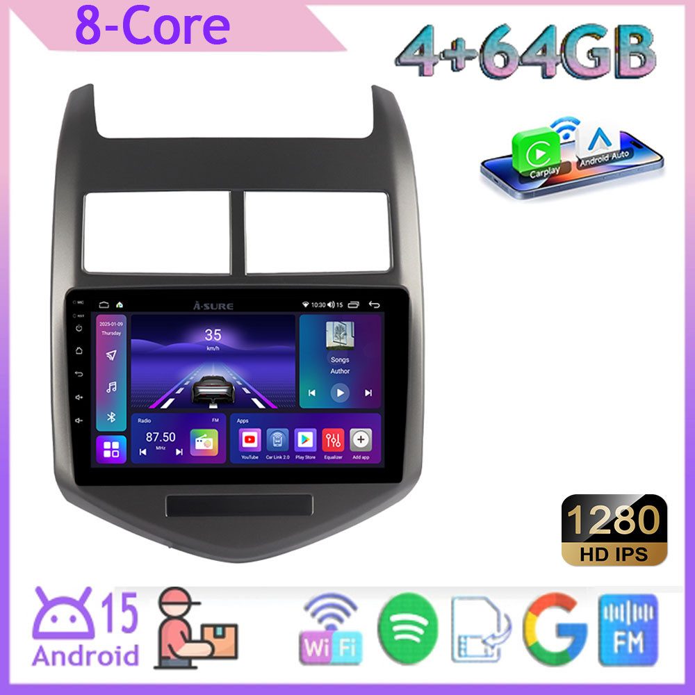 A-Sure 8-Core Wireless CarPlay GPS DSP USB Für Chevrolet Aveo T300 2011-2016 Autoradio (Digitalradio (DAB), Siri, Mirrorlink, Google play, Netflix, Youtube, Calendar, TikTok)