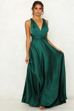 ZWY Dirndl Einfarbiges Kleid mit V-Ausschnitt,rockabilly kleider damen grün (M-XL) rückenfreies Kleid mit Trägern