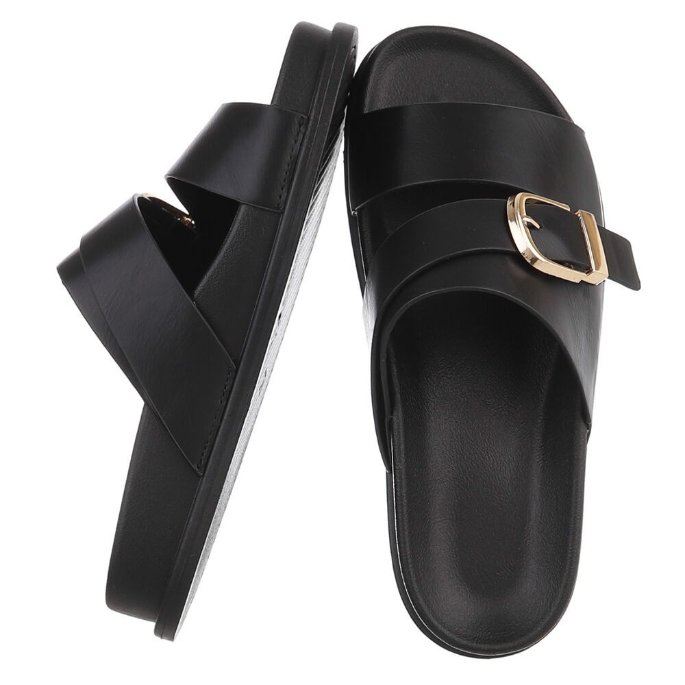 Ital-Design Damen Pantolette mit Schnalle, bequem und modern Pantolette (91971096) Flach Pantoletten in Schwarz