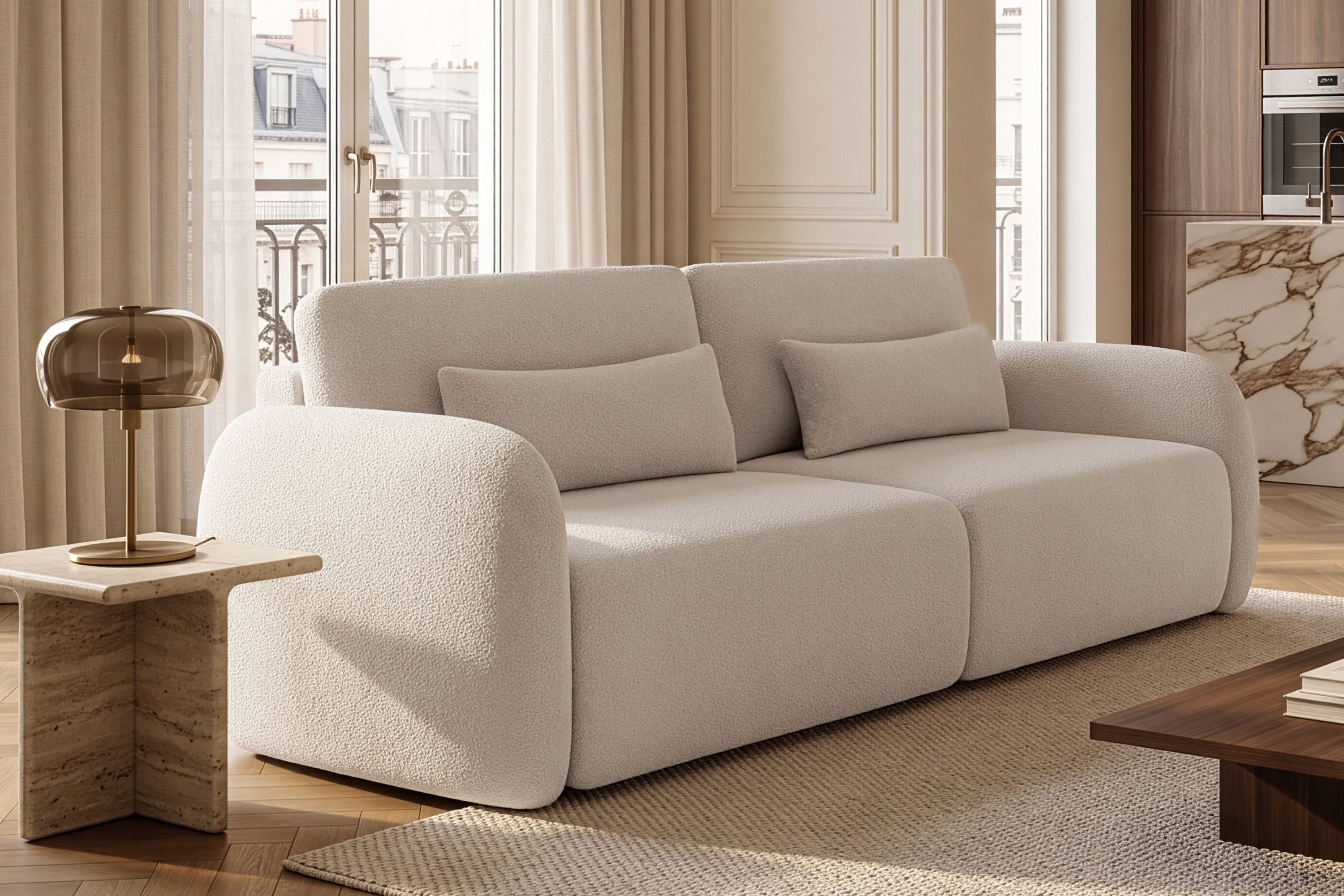 KONSIMO® 3-Sitzer Sofa CALICO Schlafsofa, Modern, Einzelsofa, hergestellt in der EU, Liegefläche: 192 cm x 155 cm, 2 Lendenkissen, mit Wellenunterfederung, Bettkasten