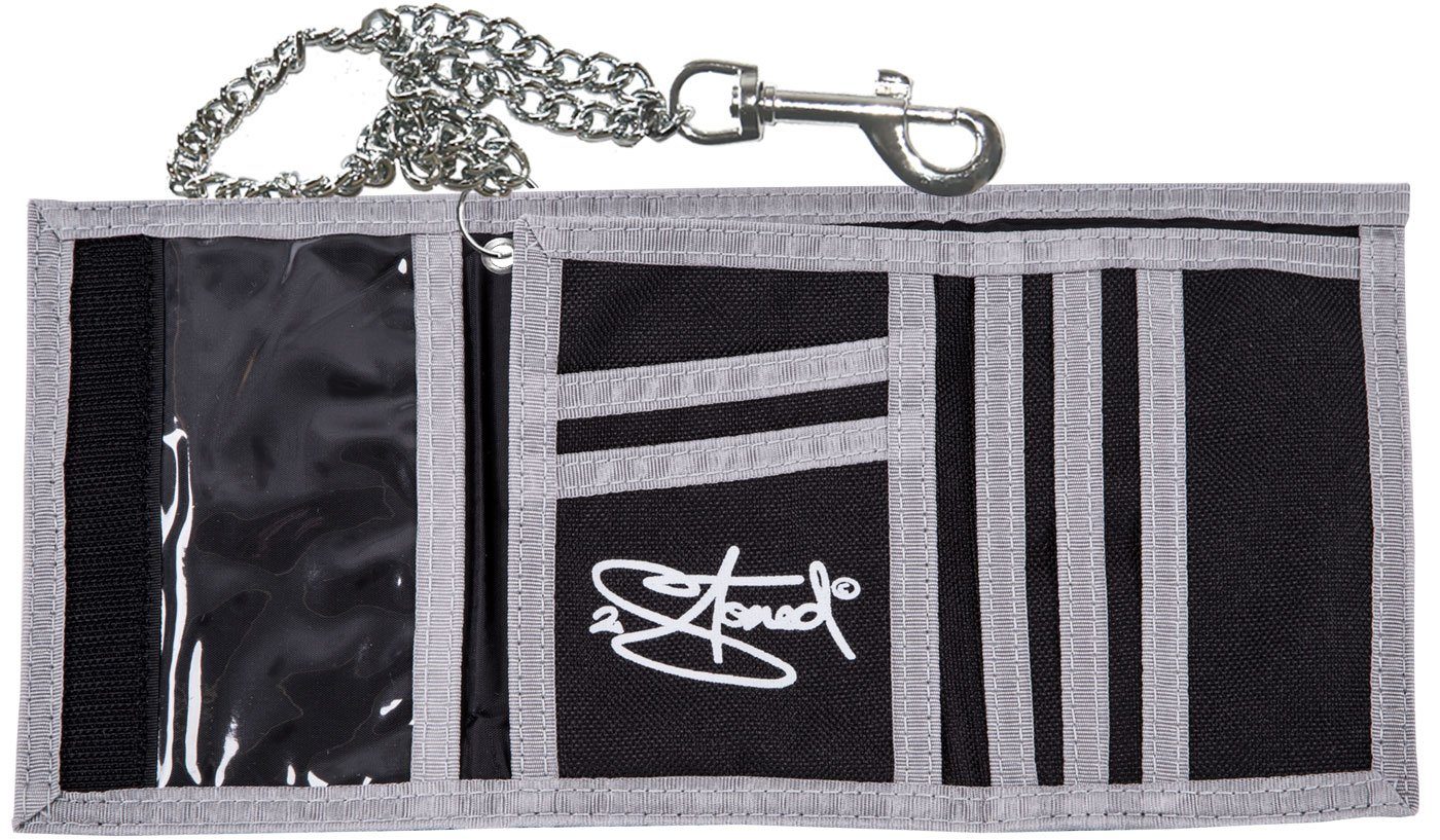 2Stoned Geldbörse Wallet Classic mit Kette und Klettverschluß für Erwachsene u. Kinder, verchromte Kette mit Karabiner