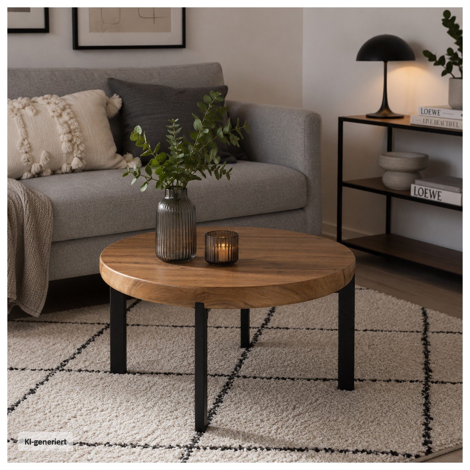 HTI-Living Couchtisch Couchtisch Eckhard Ø 80 cm Artisaneiche (1 Stück, 1-St., 1 Couchtisch), Moderner Wohnzimmertisch mit schwarzem …