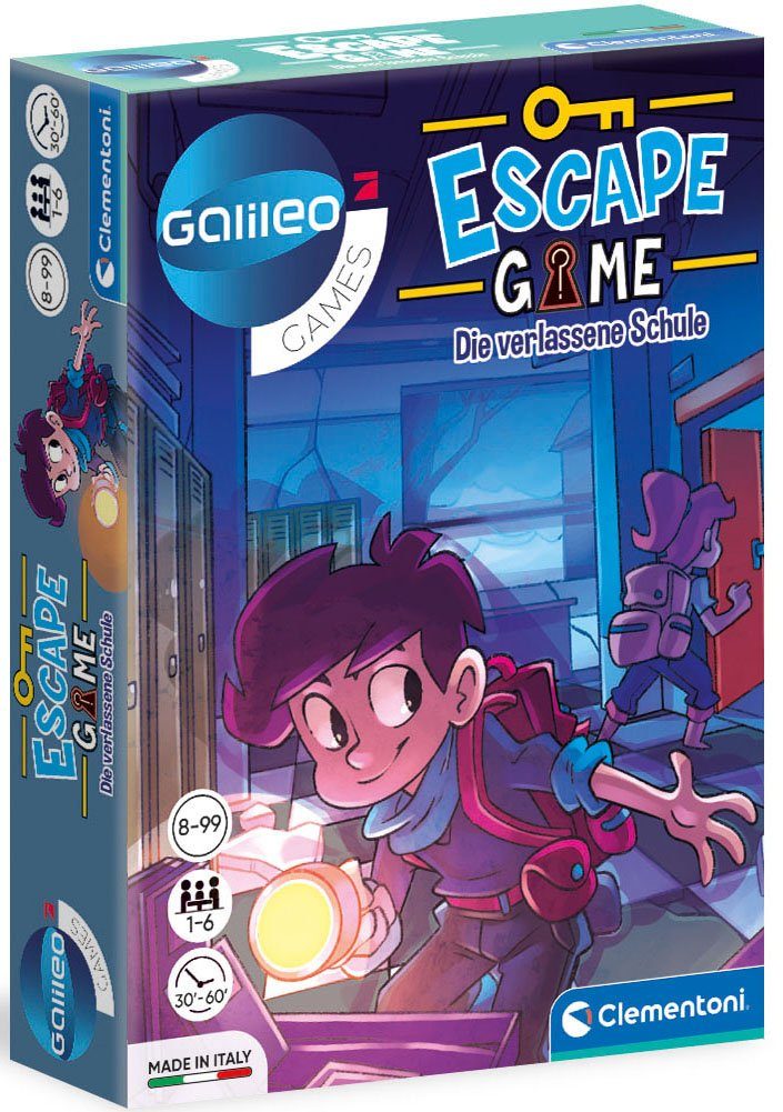 Clementoni® Spiel, Detektivspiel Galileo, Escape Game Die verlassene Schule, Made in Europe, FSC® - schützt Wald - weltweit