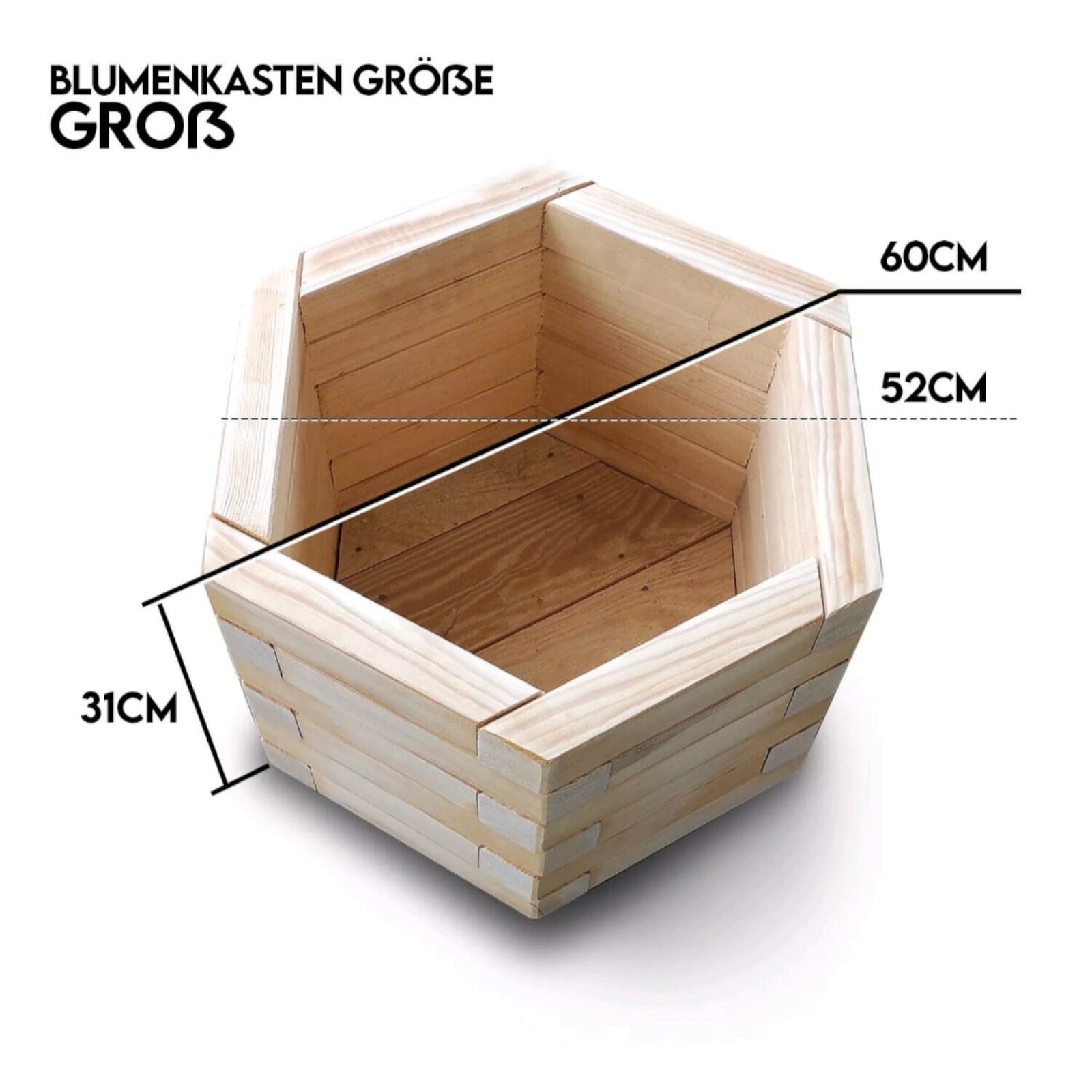DaoWood Blumentopf Blumenkasten Holz Blumenkübel Blumentopf Pflanzenkübel 60x31cm
