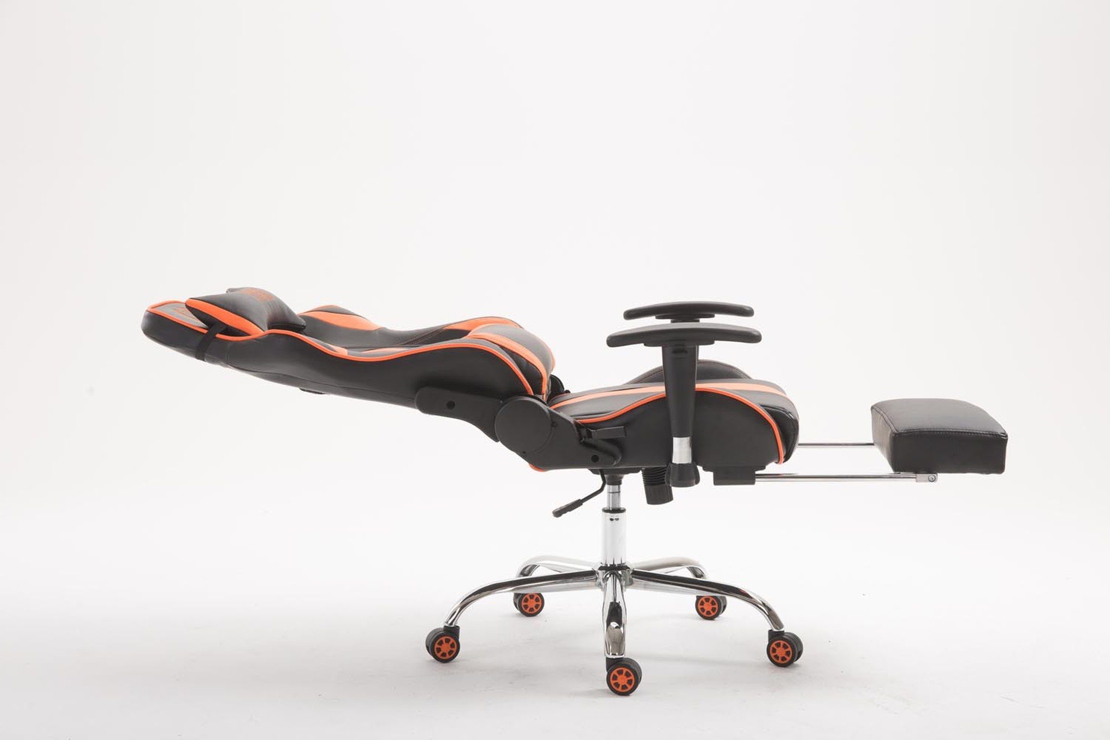 TPFLiving Gaming-Stuhl Limitless-2 mit bequemer - Metall 360° höhenverstellbar Gestell: Rückenlehne Drehstuhl, chrom schwarz/orange Kunstleder Racingstuhl, drehbar - (Schreibtischstuhl, Sitzfläche: Chefsessel), - Gamingstuhl
