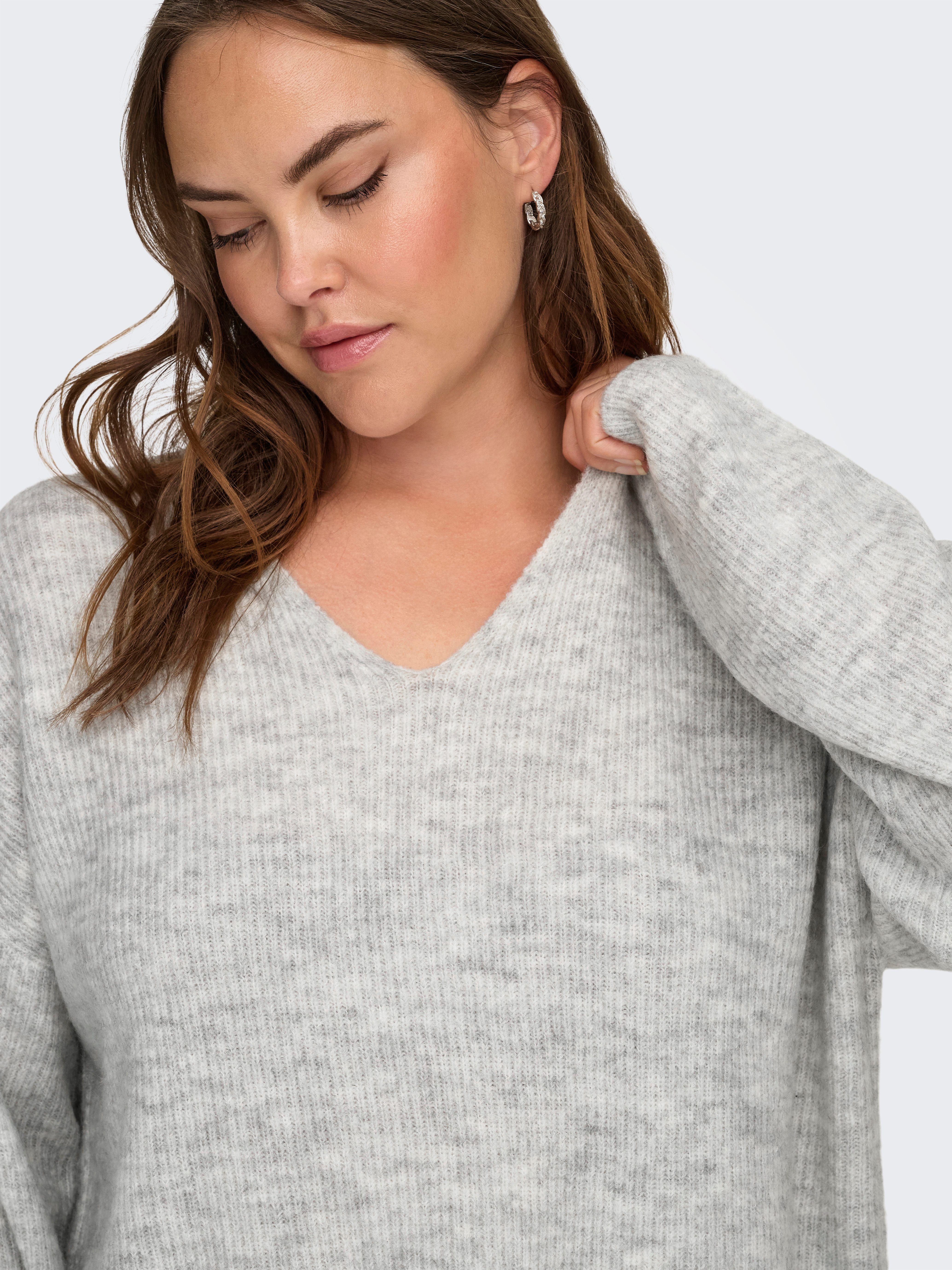 ONLY CARMAKOMA Strickpullover CARCAMILLA V-NECK L/S PULLOVER KNT NOOS Materialmix