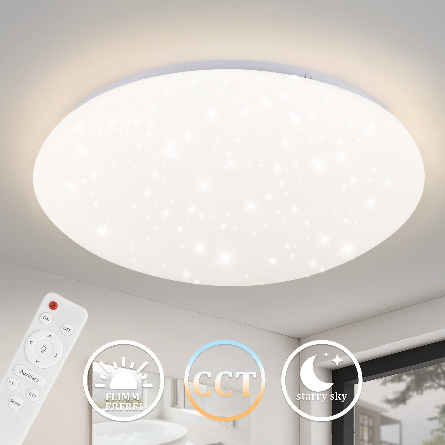 ZMH LED Deckenleuchte Whonzimmer Rund Deckenlampe Modern Sternhimmel Schlafzimmer Flur, RGB+CCT, LED fest integriert