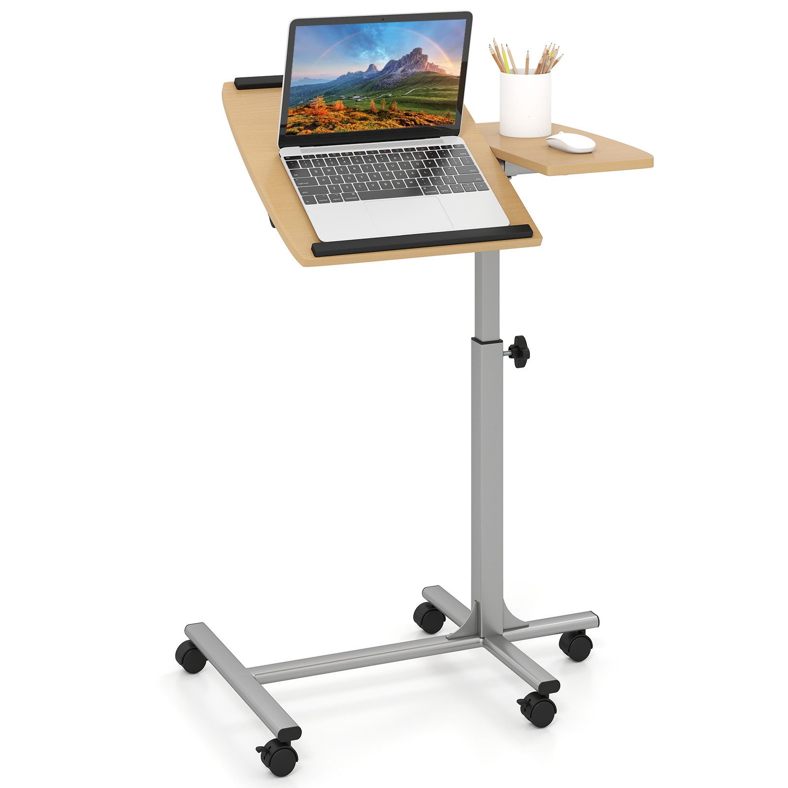 COSTWAY Laptoptisch, Bett, Höhenverstellbar, mit 5 Rollen, 71-91cm