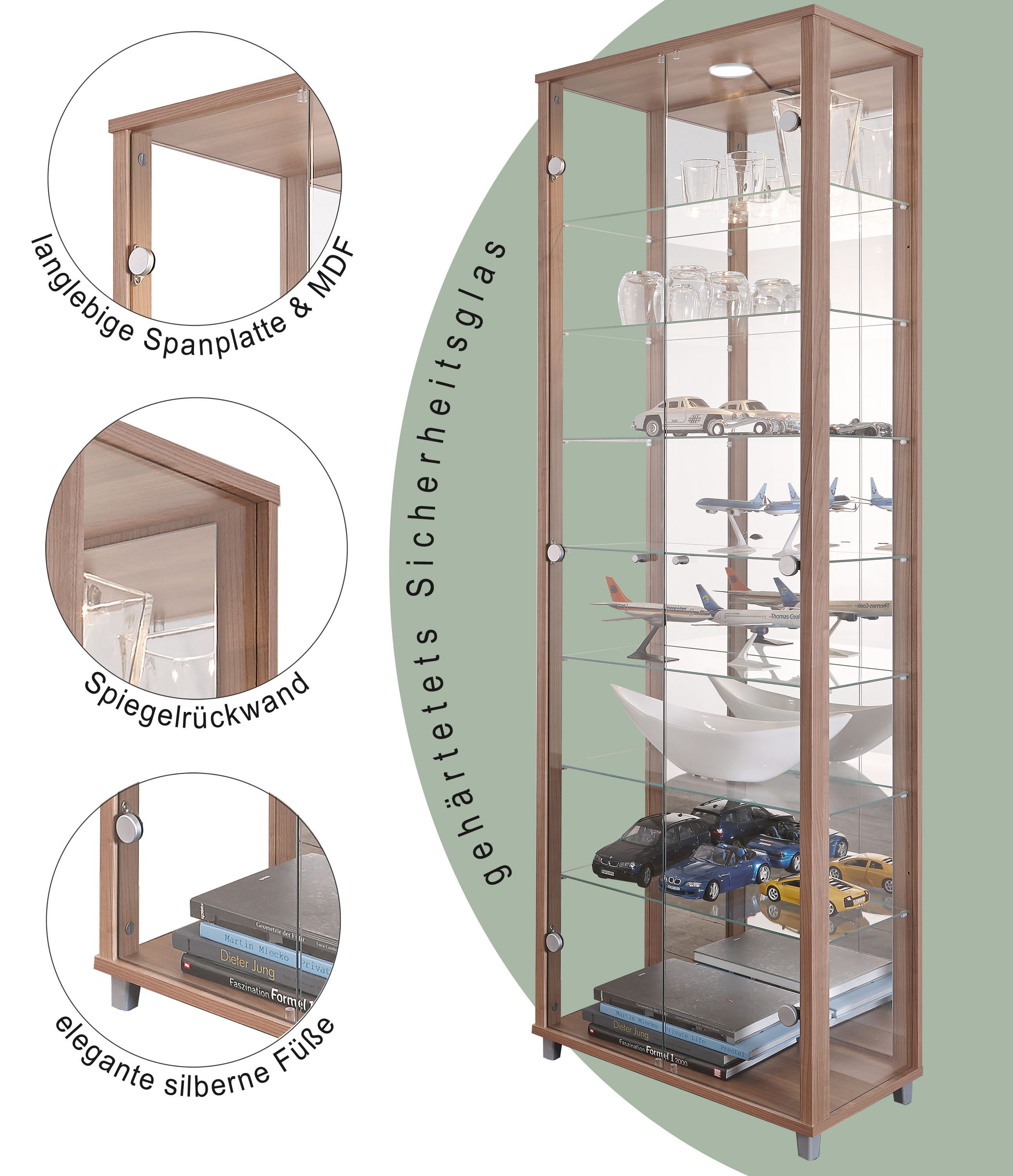 fif möbel Vitrine OPTIMA Standvitrine/Glasvitrine 2x Glastür,perfekt für Sammler,Sammlervitrine