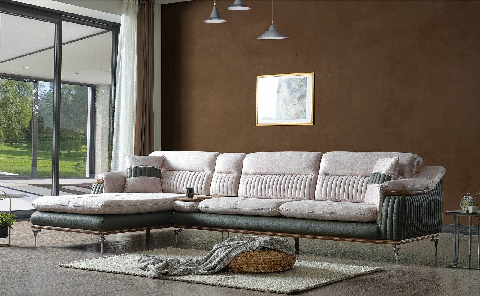 JVmoebel Ecksofa Luxuriöse L-förmige Wohnlandschaft in bunten Farben mit Zierkissen, 1 Teile, Made in Europa
