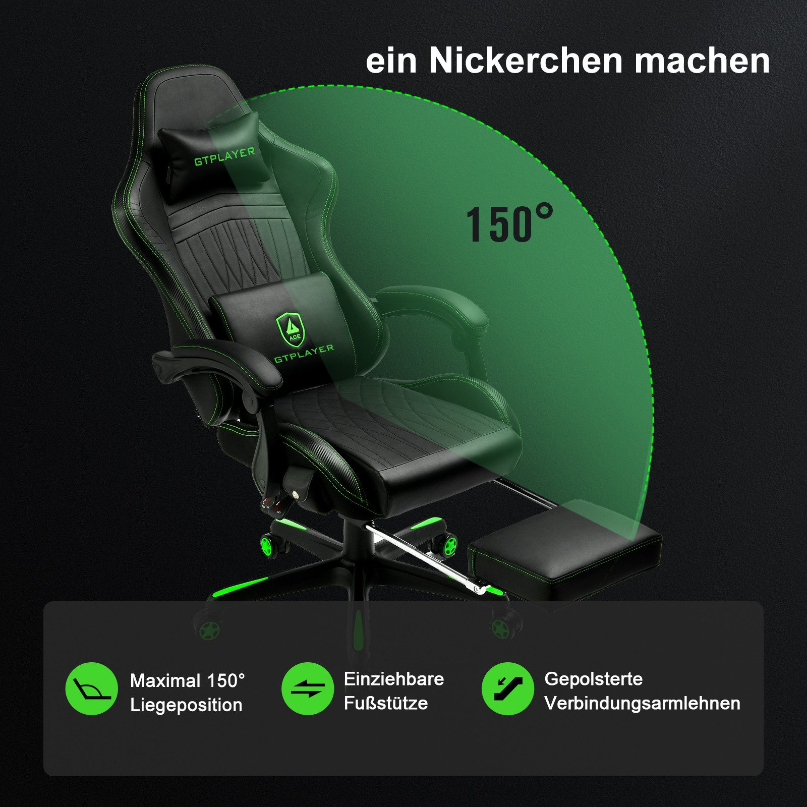 GTPLAYER Gaming-Stuhl ergonomischer Bürostuhl mit HIFI Stereo Lautsprecher, Verbindungsarmlehen beeindrukende Klang-atmosphäre