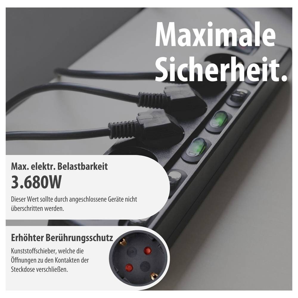 Brennenstuhl Steckdosenleiste einzeln schaltbar 6-fach 2m 1153110116 Steckdosenleiste, einzeln schaltbar, erhöhter Berührungsschutz, mit Schalter – Bild 4 von 5