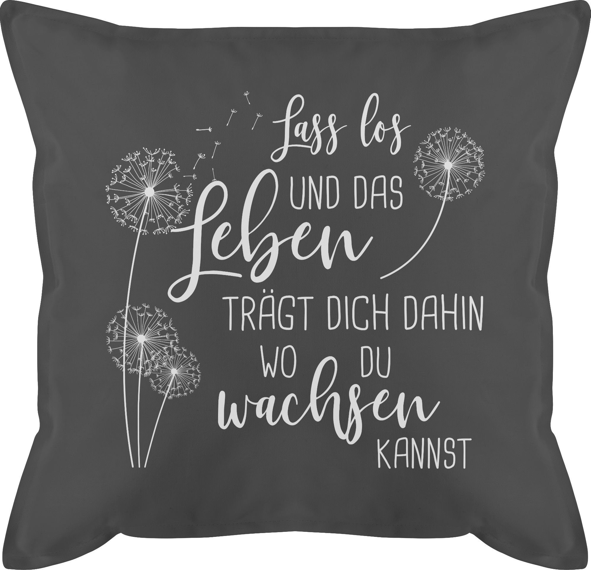 Deko-Kissen Shirtracer - Weiß, los mit 1 Lass Spruch Pusteblumen Dekokissen Grau