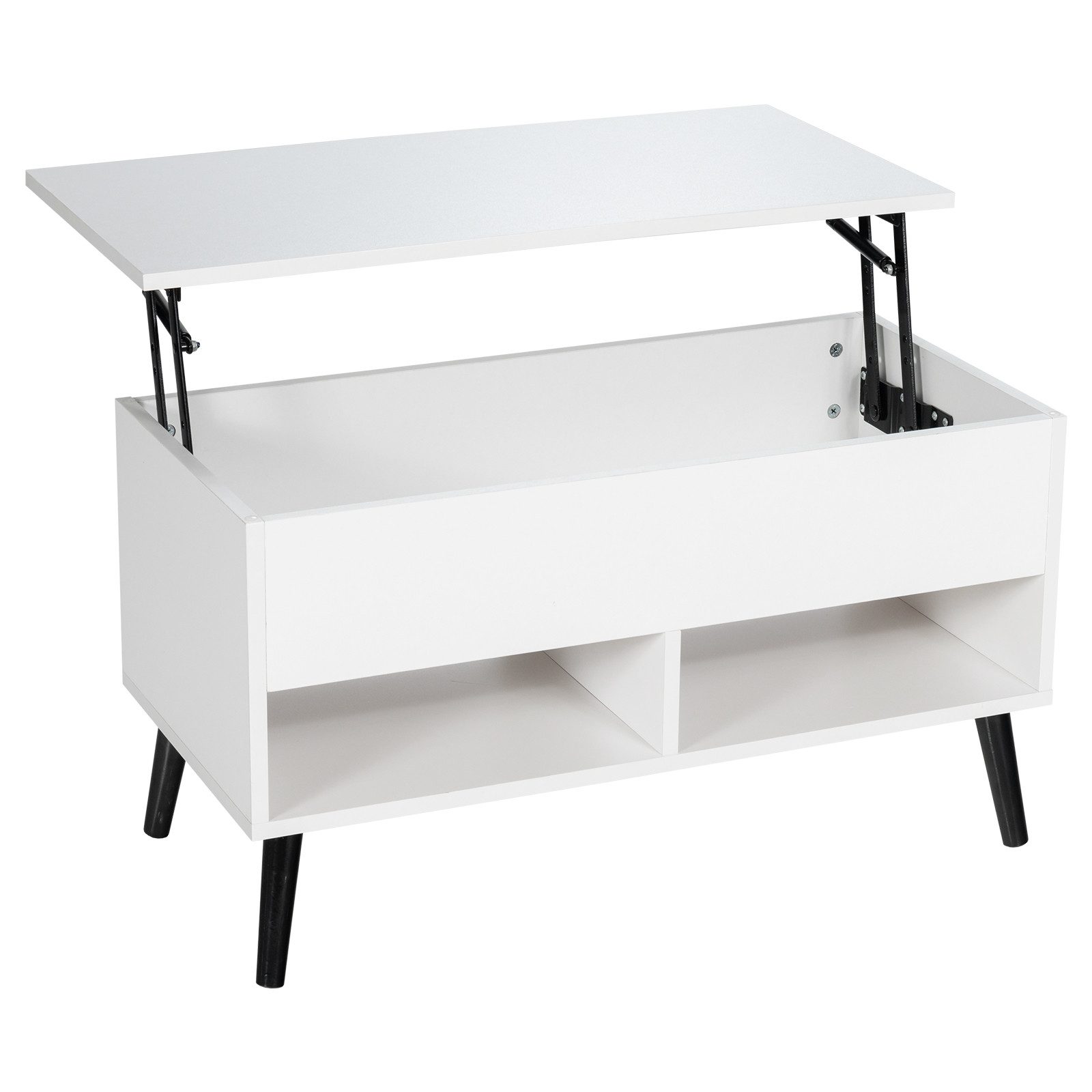 COSTWAY Couchtisch, höhenverstellbar 44,5 - 58,5cm, mit Stauraum & 2 Fächern