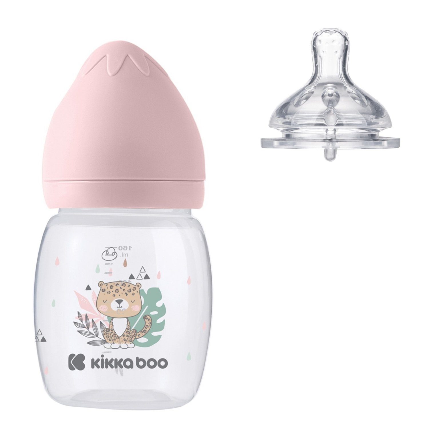Kikkaboo Babyflasche 180ml, rosa Anti-Kolik-Sauger, Savanna Babytrinkflasche Weithalsöffnung