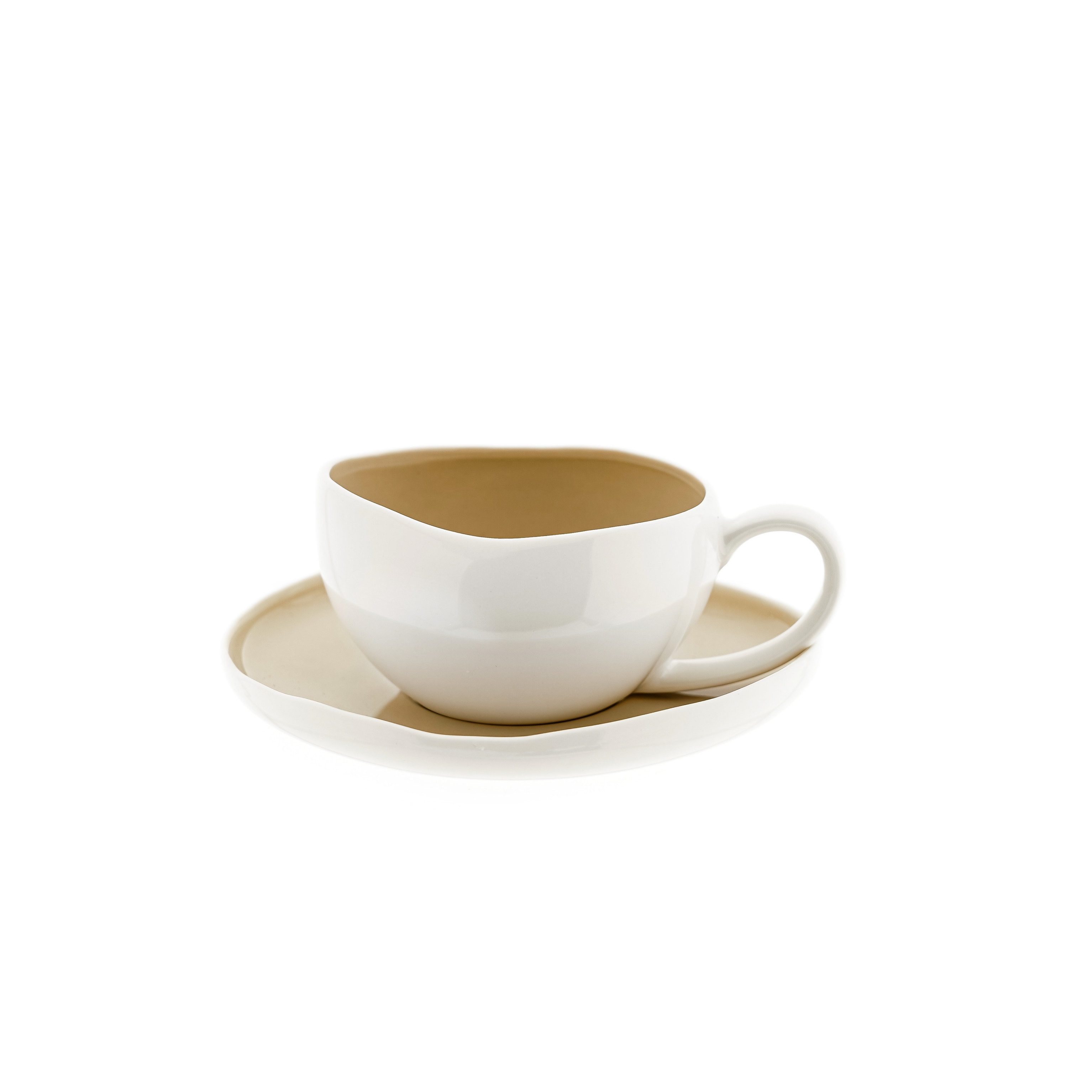 Almina Kaffeeservice Wave Cream Kaffeetassen mit Untertellern (12-tlg), 6 Personen, Porzellan, 12-teiliges-Set
