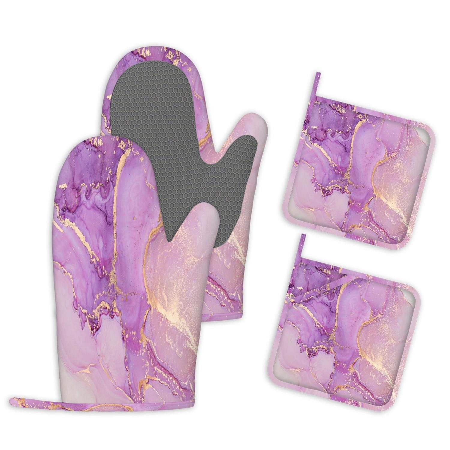 LuxusKollektion Topfhandschuhe Ofenhandschuhe Topflappen 4er Set Violett Marmor
