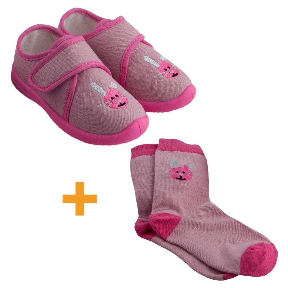 Biosoft Comfort & Easy Walk Biosoft Hausschuhe Kinder Mädchen Größe 22 - 28 Set Hase pink, Kinder Hausschuh