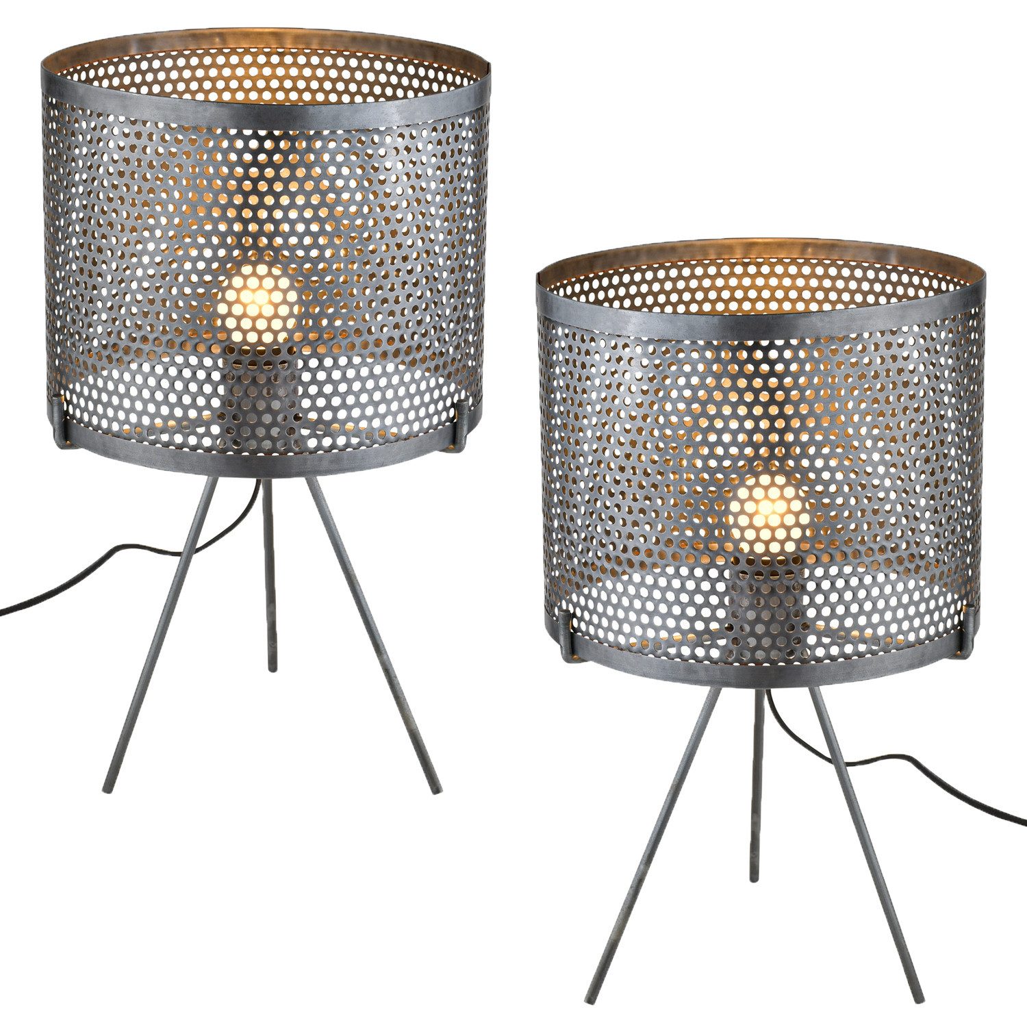 Marrakesch Orient & Mediterran Interior Nachttischlampe 2er Set Retro Tischlampe Permius handgefertigt aus Metall 42 cm hoch, Handarbeit