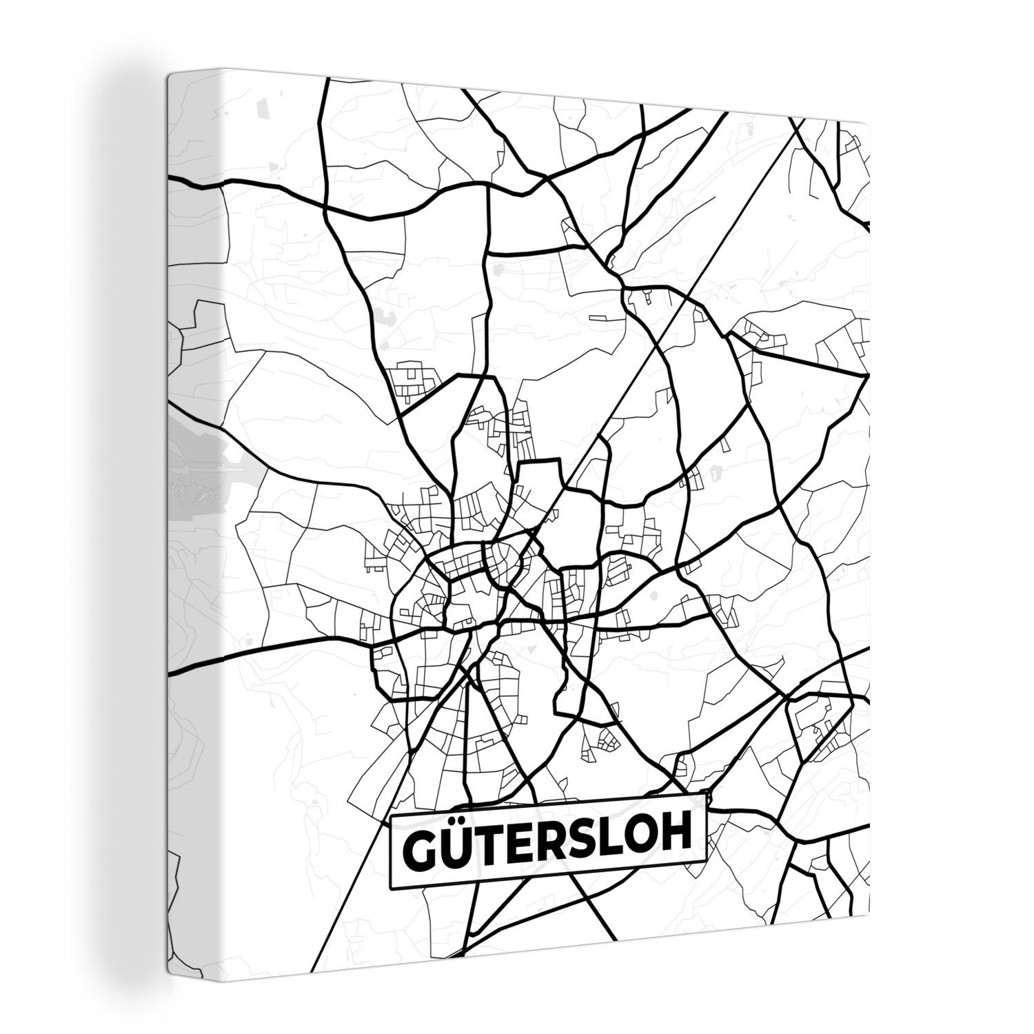 OneMillionCanvasses® Leinwandbild Gütersloh - Karte - Stadtplan, (1 St), Leinwand Bilder für Wohnzimmer Schlafzimmer