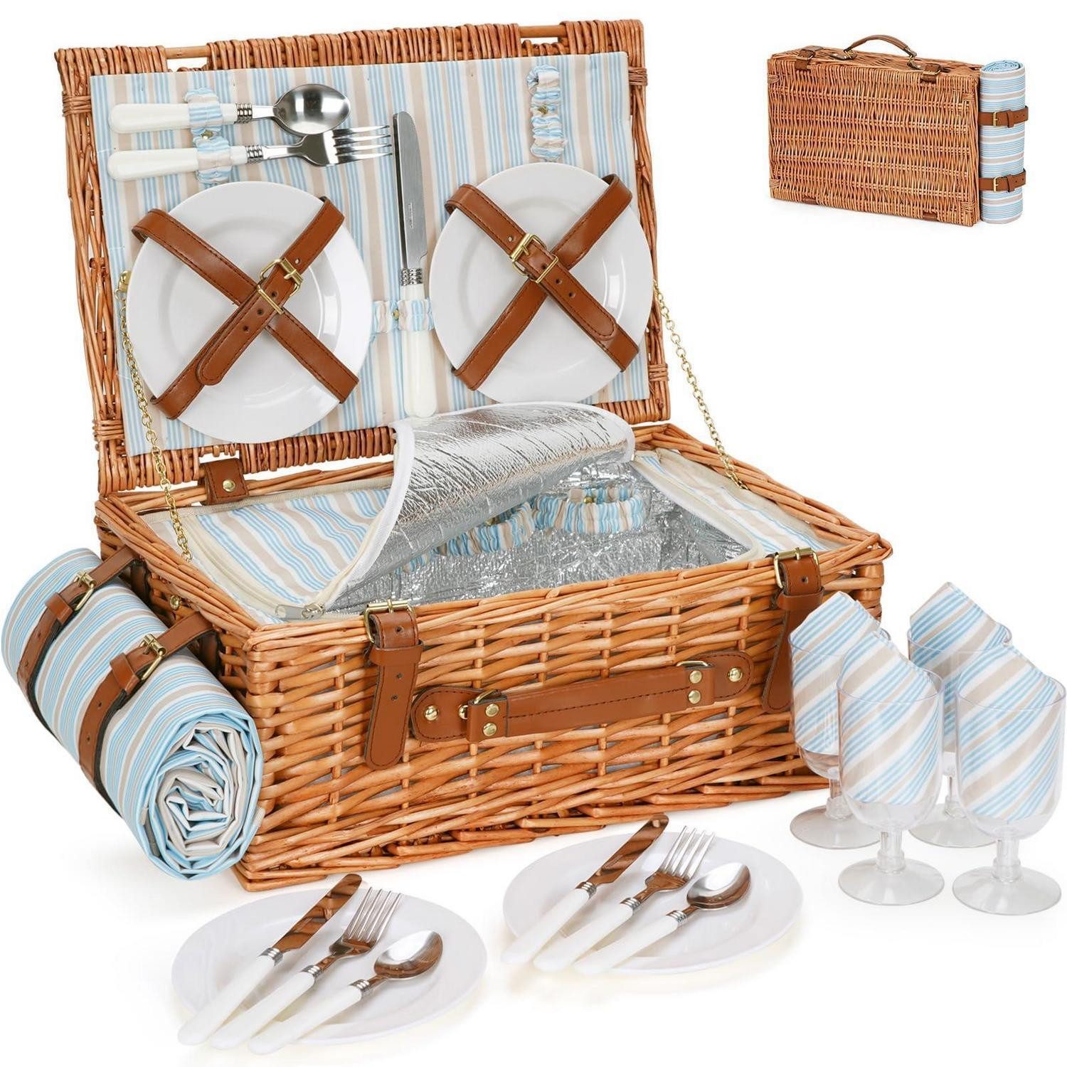 Picknickkorb Picknickkorb für 4 Personen mit Kühltasche Braun
