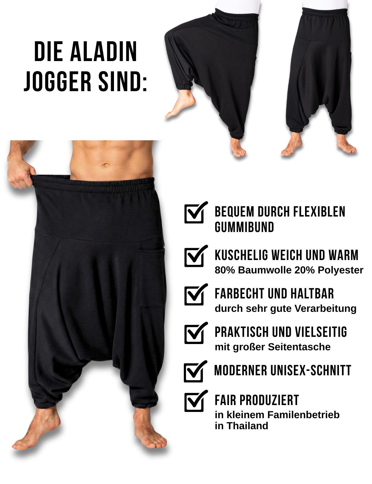 Haremshose Aladinhose als bequeme Chillhose aus Jogginghosen-Stoff für Herbst