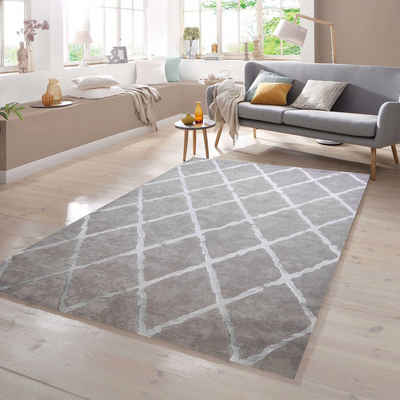 Teppich Wohnzimmerteppich Skandinavischer Rauten Muster in Grau, TeppichHome24, rechteckig