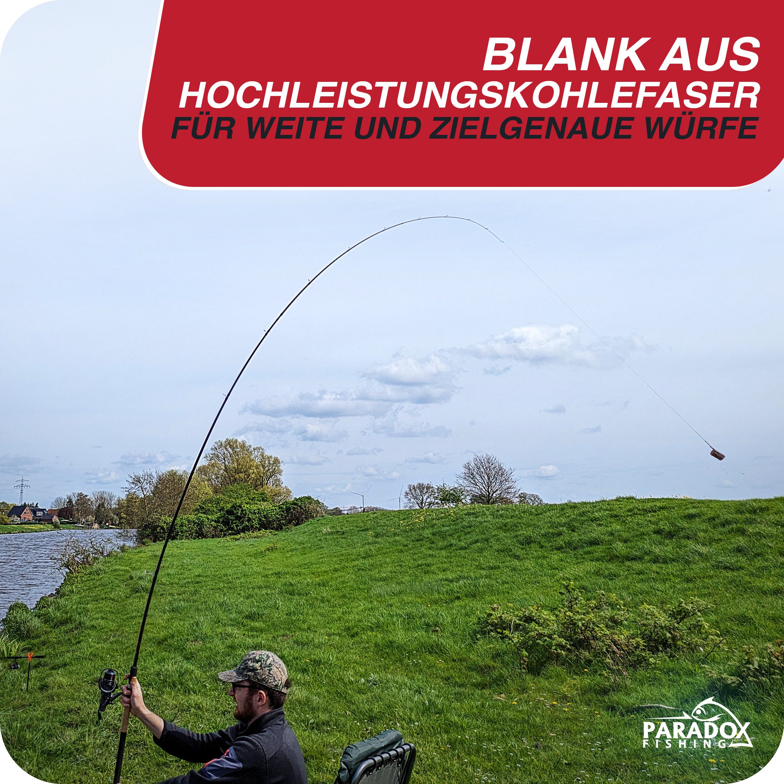 Paradox Fishing Feederrute Combo Feeder, (Rute + Rolle), 3,3m/3,6m, 90g/120g, 3 Wechselspitzen