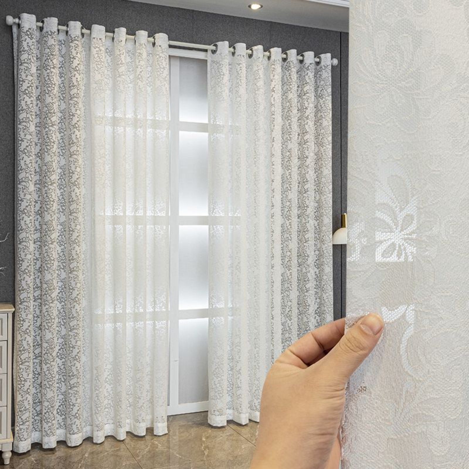 BYSURE Vorhang (2 St), Ösen, halbtransparent, Jacquard-Fensterschirm Sticke günstig online kaufen