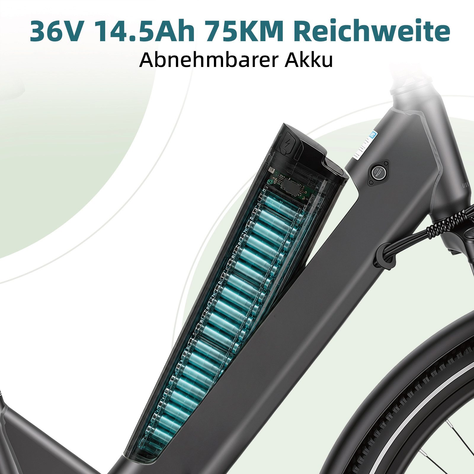 OOTD E-Bike Cityrad 26" 36V 14,5Ah Akku bis 75km, 250W Heckmotor, Shimano 7‑Gang‑Schaltung, 7 Gang Shimano ARDTZ500GSD Schaltwerk, Kettenschaltung, Hinterradmot – Bild 4 von 5