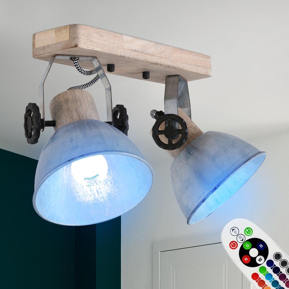etc-shop LED Deckenspot, Leuchtmittel inklusive, Warmweiß, Farbwechsel, Decken Lampe Ess Zimmer Leuchte Holz Spot verstellbar