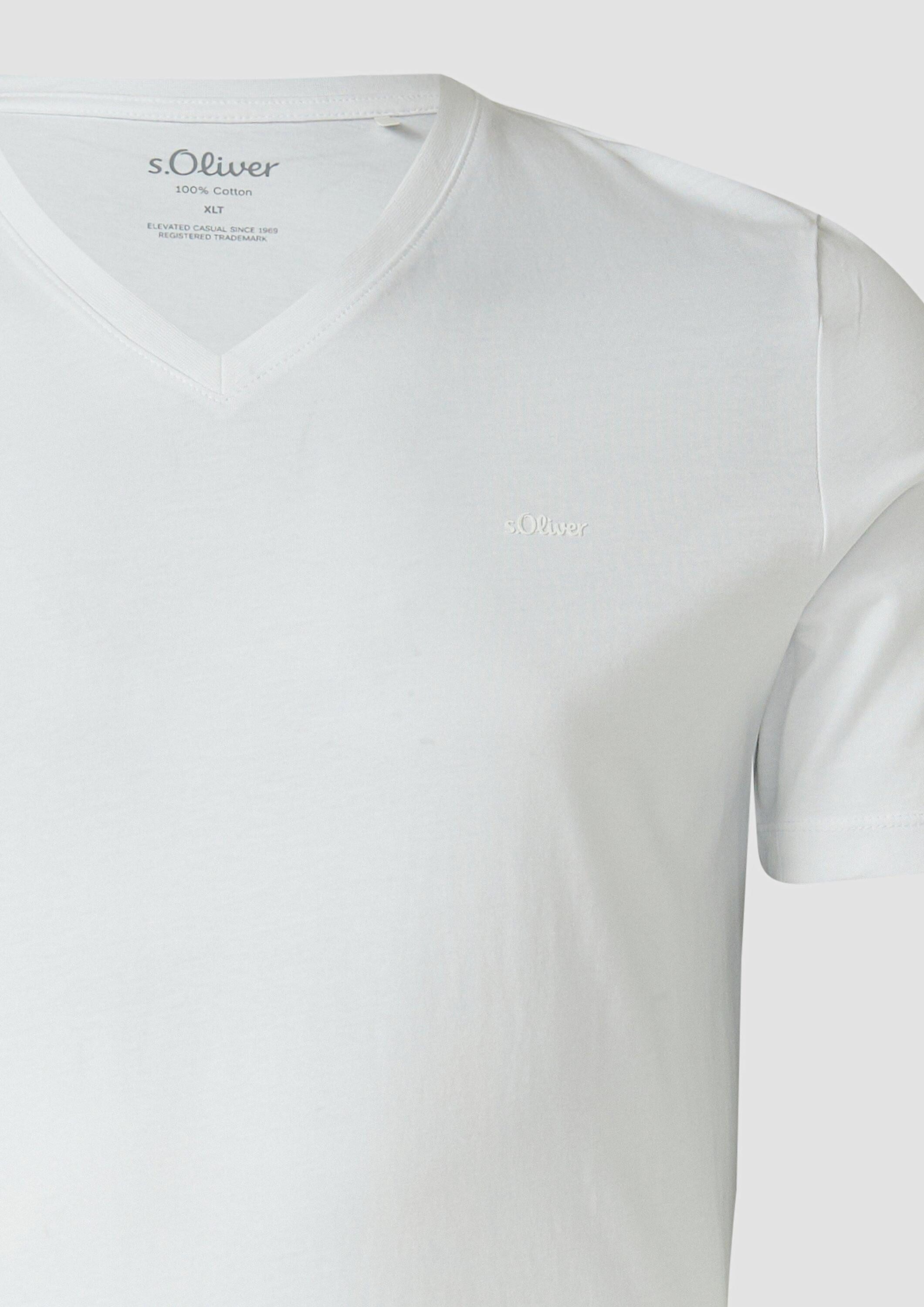 s.Oliver Kurzarmshirt T-Shirt Basic V-Shirt mit Logo-Print auf der Front