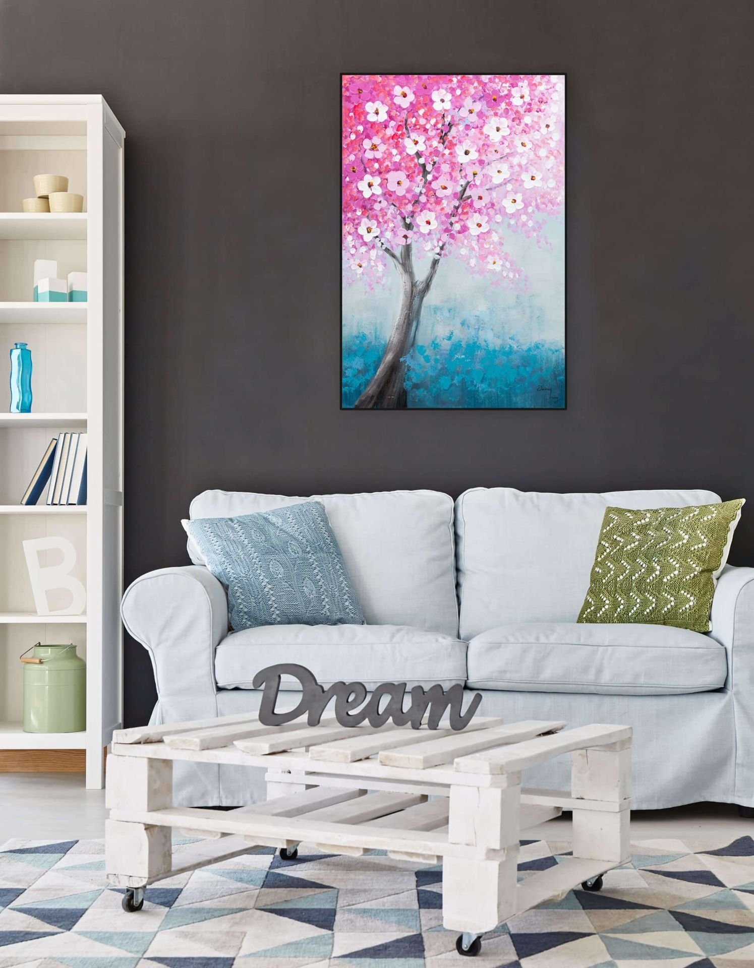 Wandbild 100% Leinwandbild Gemälde Wohnzimmer Flower 60x90 cm, KUNSTLOFT HANDGEMALT Tale