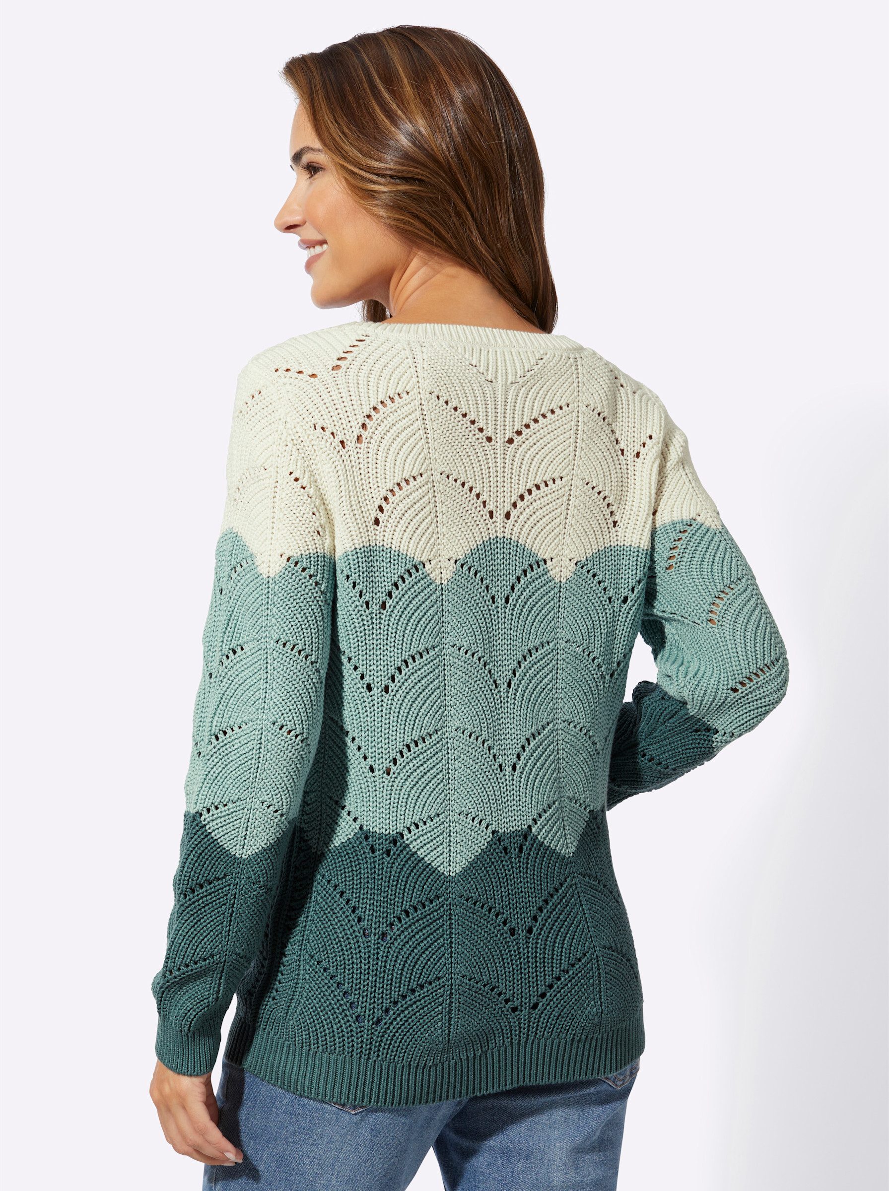 Sieh an! Strickpullover Rundhals-Pullover Langarm Ajour