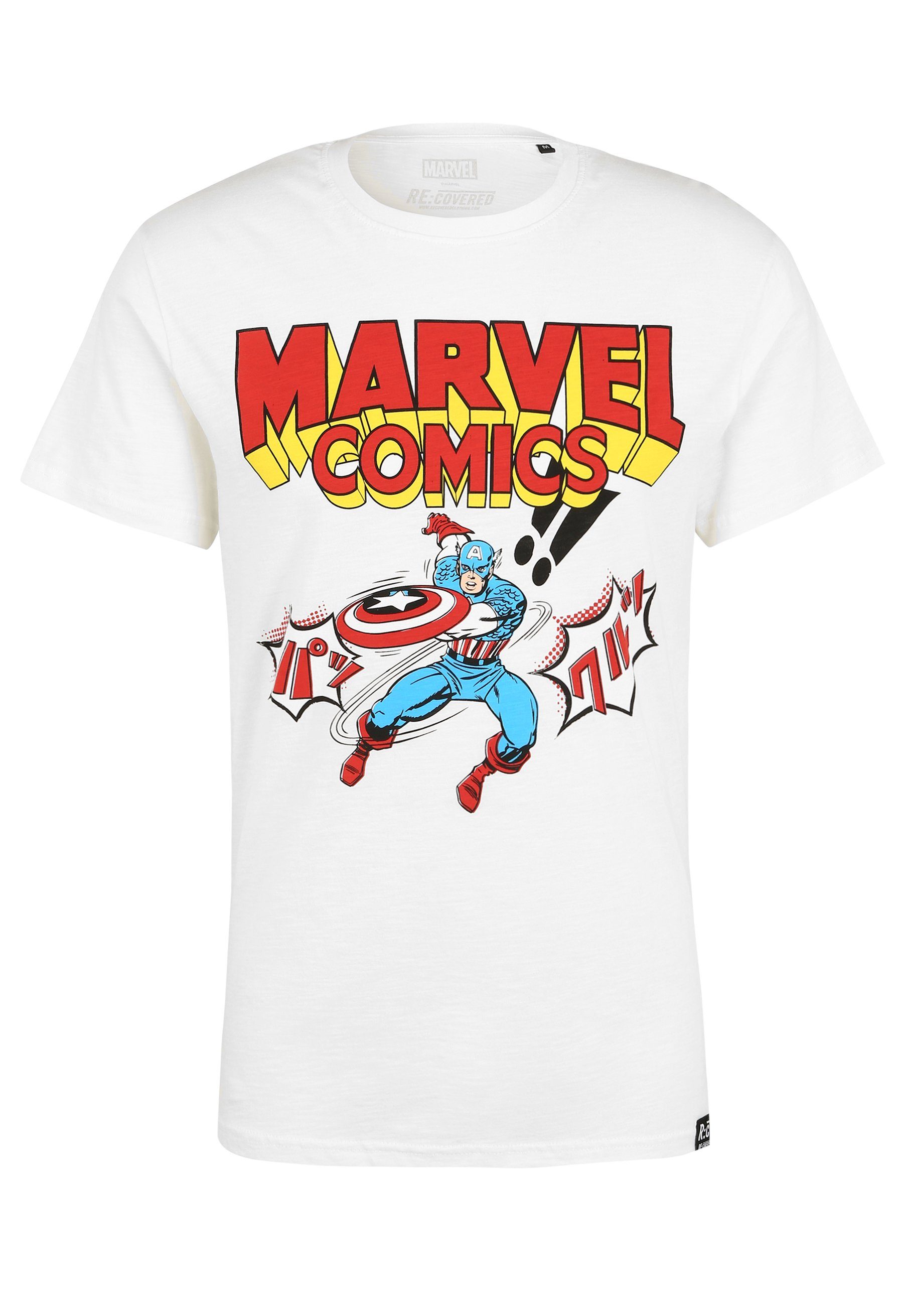 GOTS Captain Comics T-Shirt Bio-Baumwolle zertifizierte Weiß Marvel Japan America Recovered