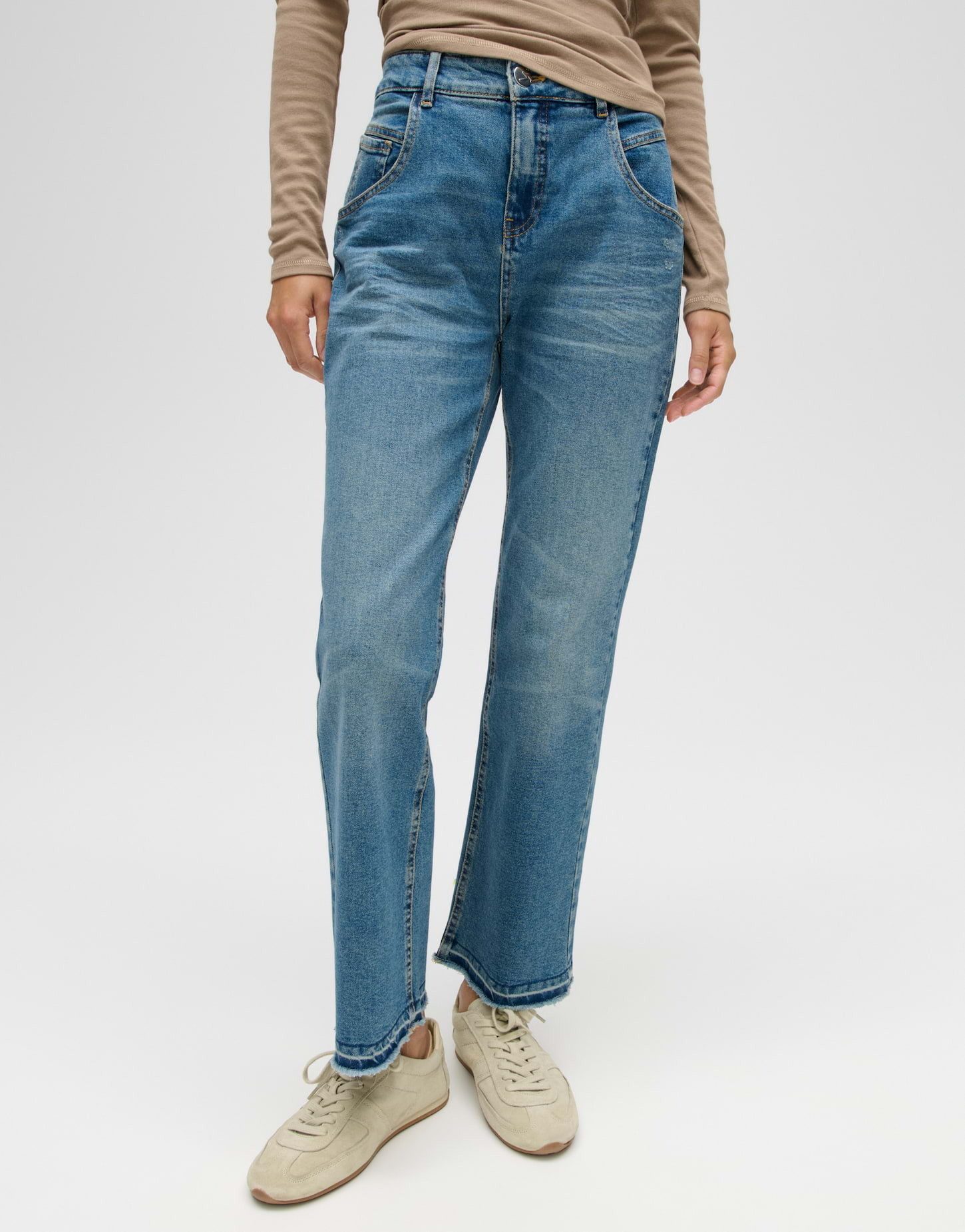 OPUS Boyfriend-Jeans Mit Stretchanteil Mid Rise elastisch mit verkürzter Länge und geradem Schnitt