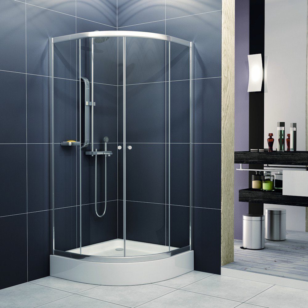 KOLMAN Komplettdusche Vitoria Halbrund Duschkabine mit Duschwanne, BxT: 80x80 cm, Sicherheitsglas, 180 cm, Transparentes Glas, Ablaufgarnitur Gratis