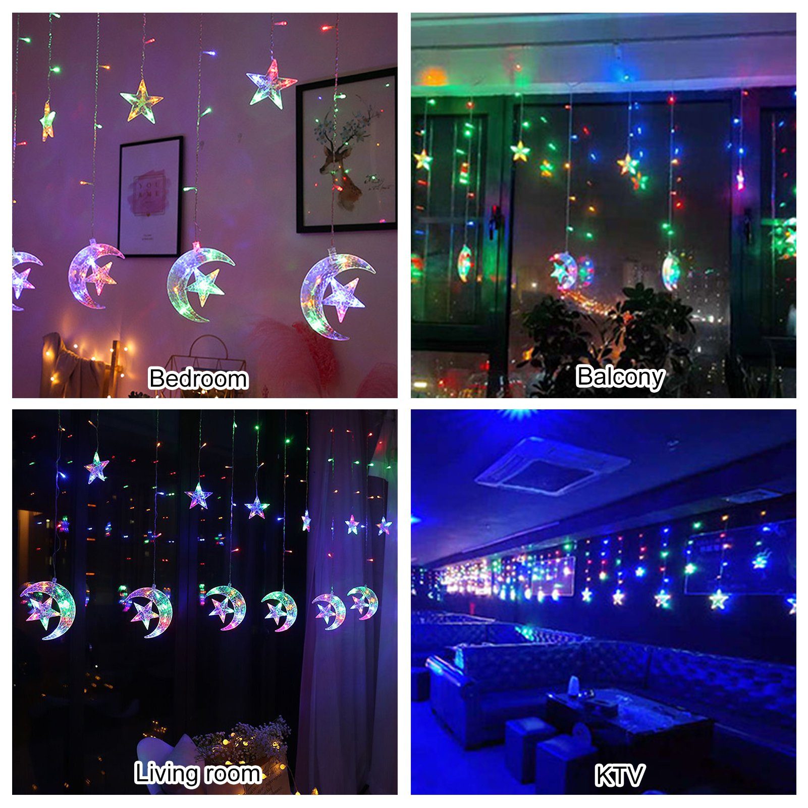 Modi 8 Mond LED Mehrfarbig Lichter,Batteriebetrieben, Islam Rutaqian Lichterketten, Fernbedienung Lichterkette Festival