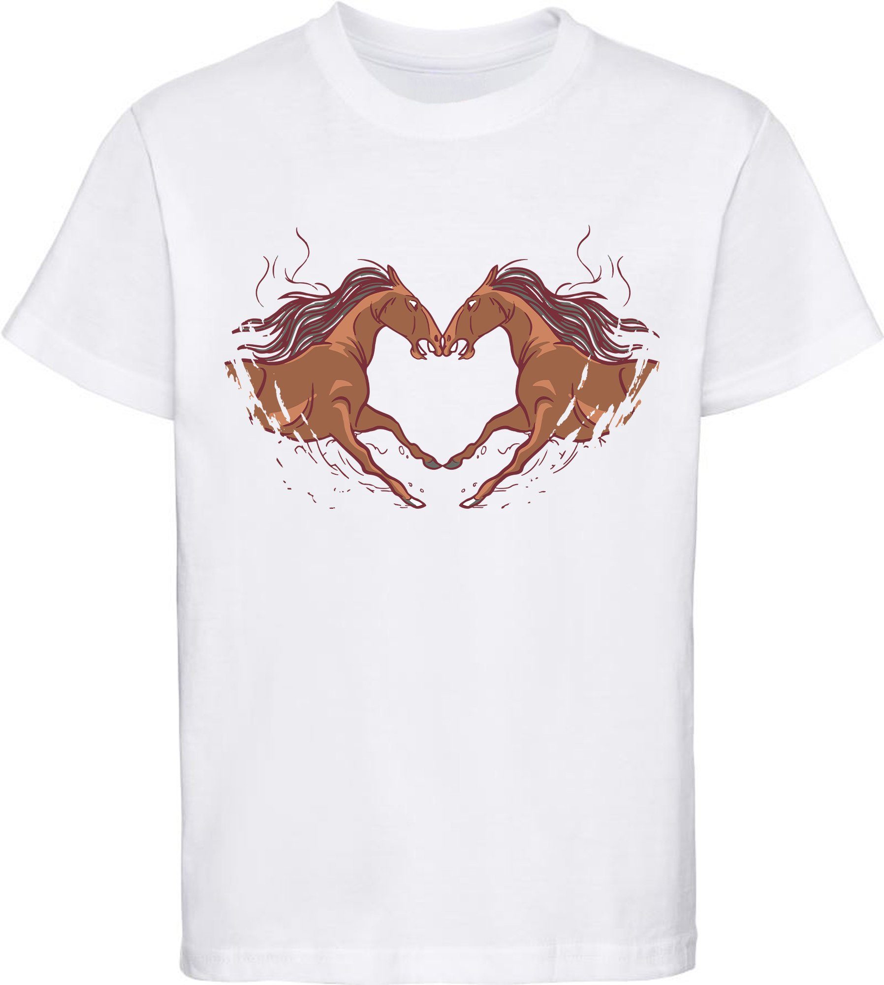 MyDesign24 Print-Shirt bedrucktes Mädchen T-Shirt zwei Pferde die ein Herz ergeben Baumwollshirt mit Aufdruck, weiß, schwarz, rot, rosa, i134 weiss