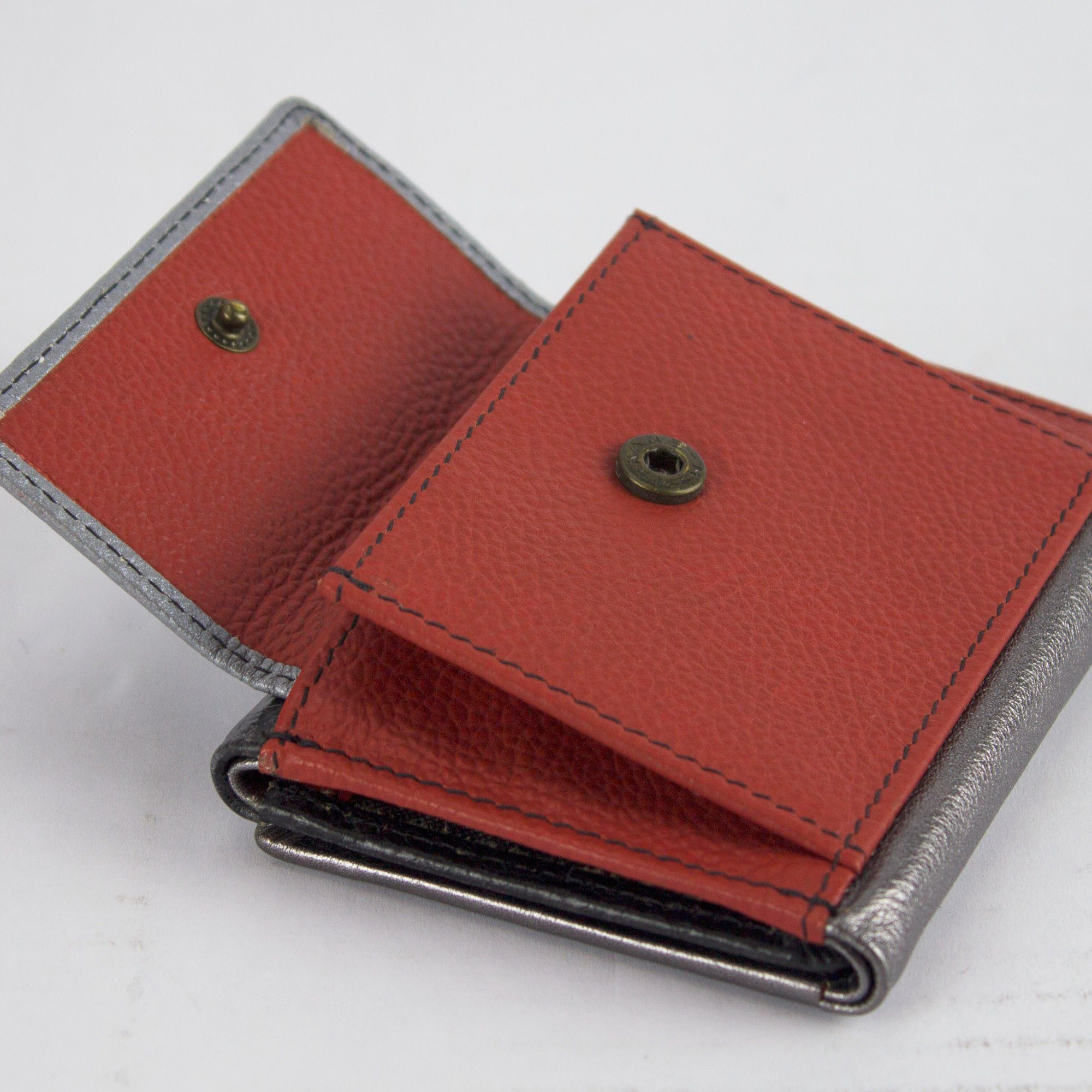 Unisex RFID-Schutz, aus Portemonnaie Mini recycelten Geldbörse rot/silber/schwarz echt Brieftasche, Geldbeutel klein mit Sunsa Geldbörse Leder Leder, Mini Lederresten,