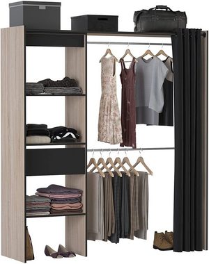 habeig Kleiderschrank Kleiderschrank offen Garderobe Schrank Regal Schublade Vorhang