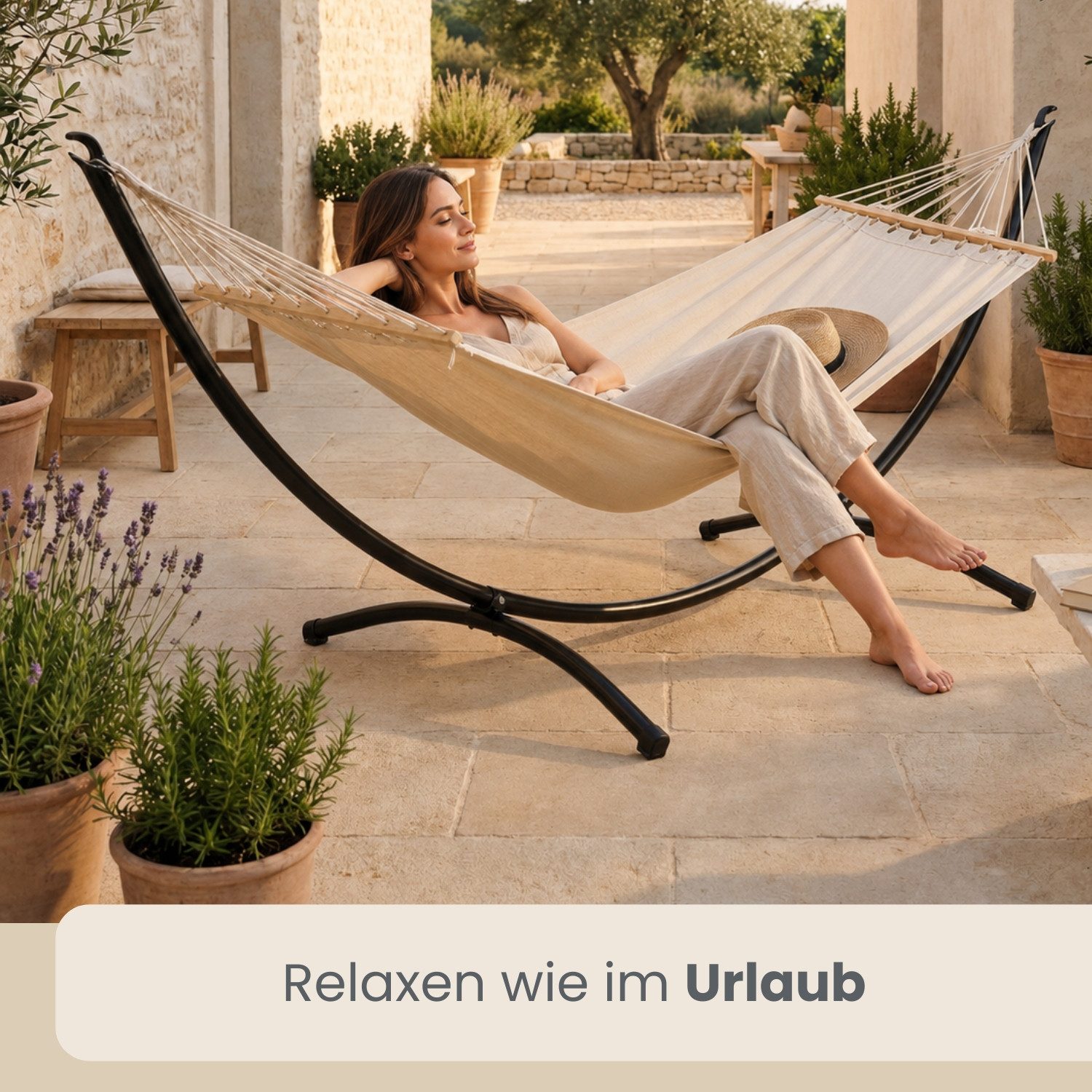AMANKA Hängemattengestell 300 cm aus Stahl - Metallgestell für Stabhängematten bis 120 cm Breite, Hängematten Gestell bis 120 kg - Wetterfest für Garten und Terrasse